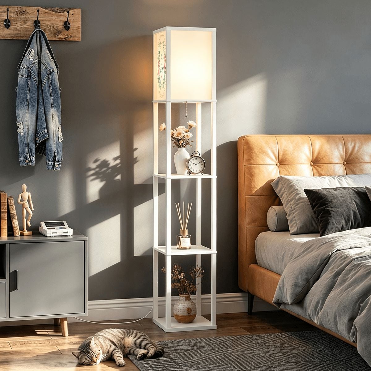 White Shelf Floor Lamp (Made in USA) – view 4
