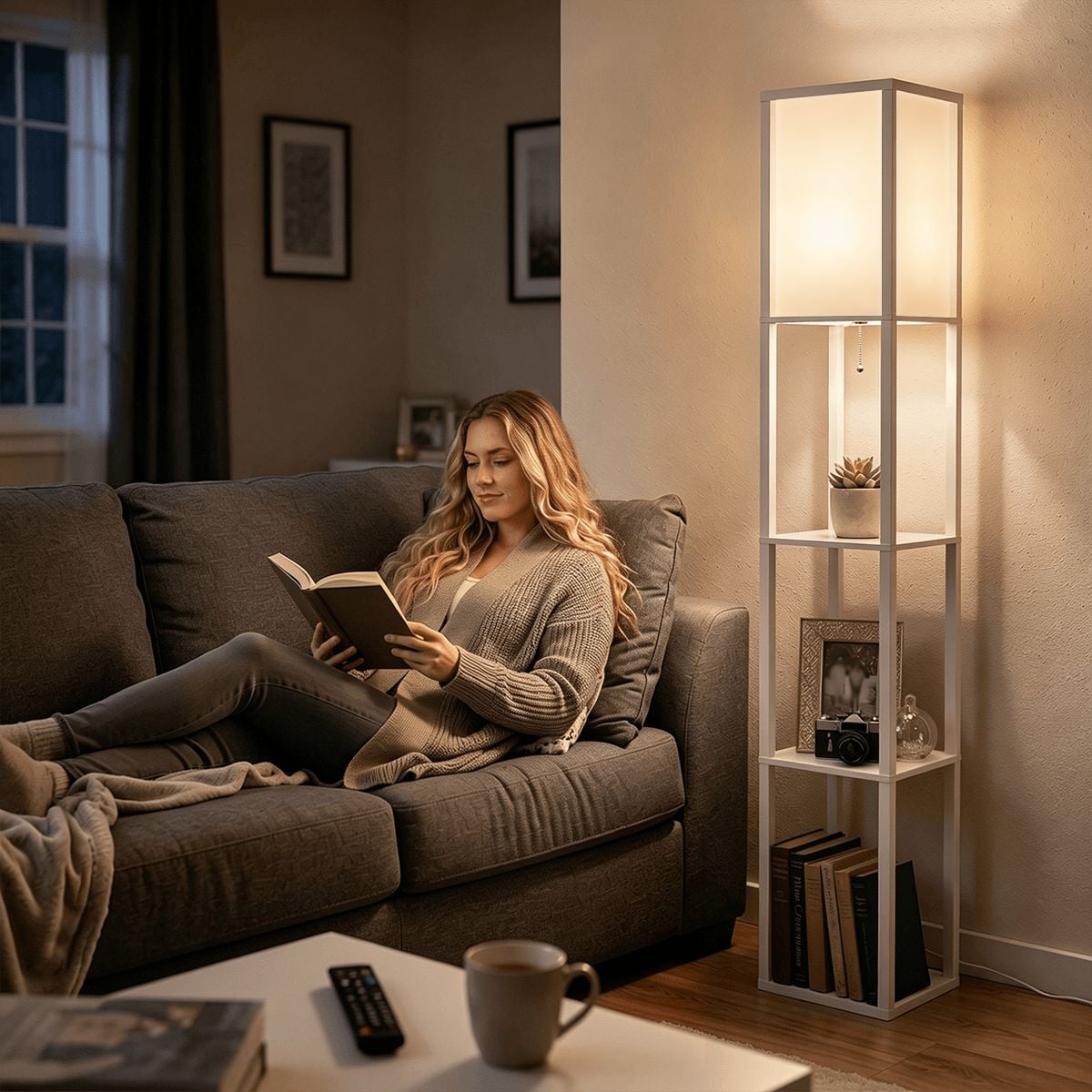 White Shelf Floor Lamp (Made in USA) – view 5