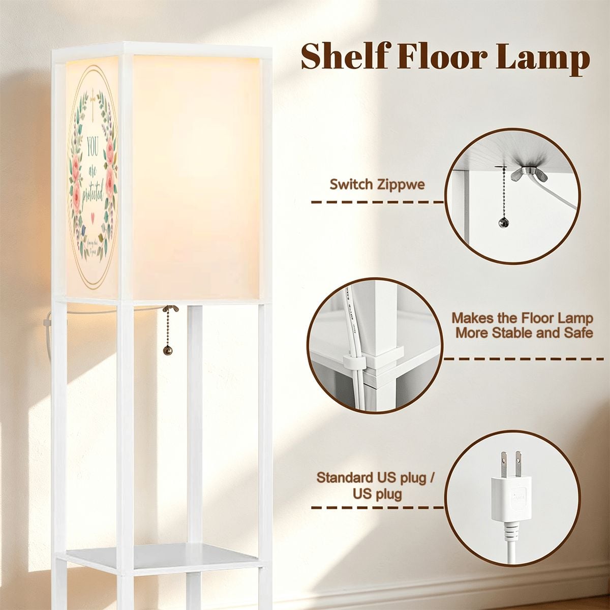 White Shelf Floor Lamp (Made in USA) – view 3
