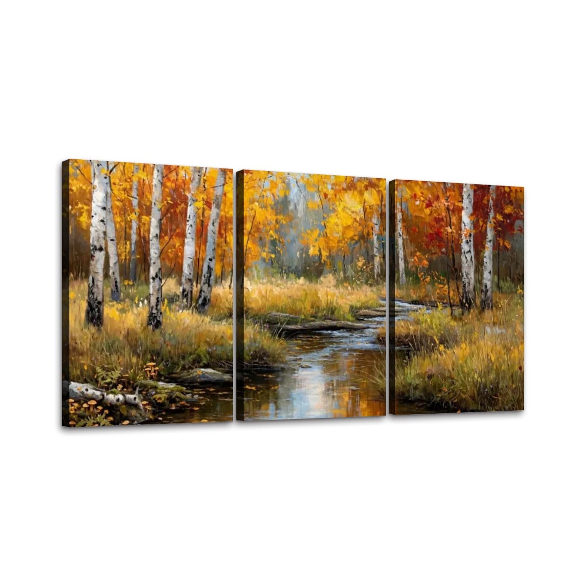 3 Panels Canvas Prints Wall Art (Set C) Fall Image with trees and stream