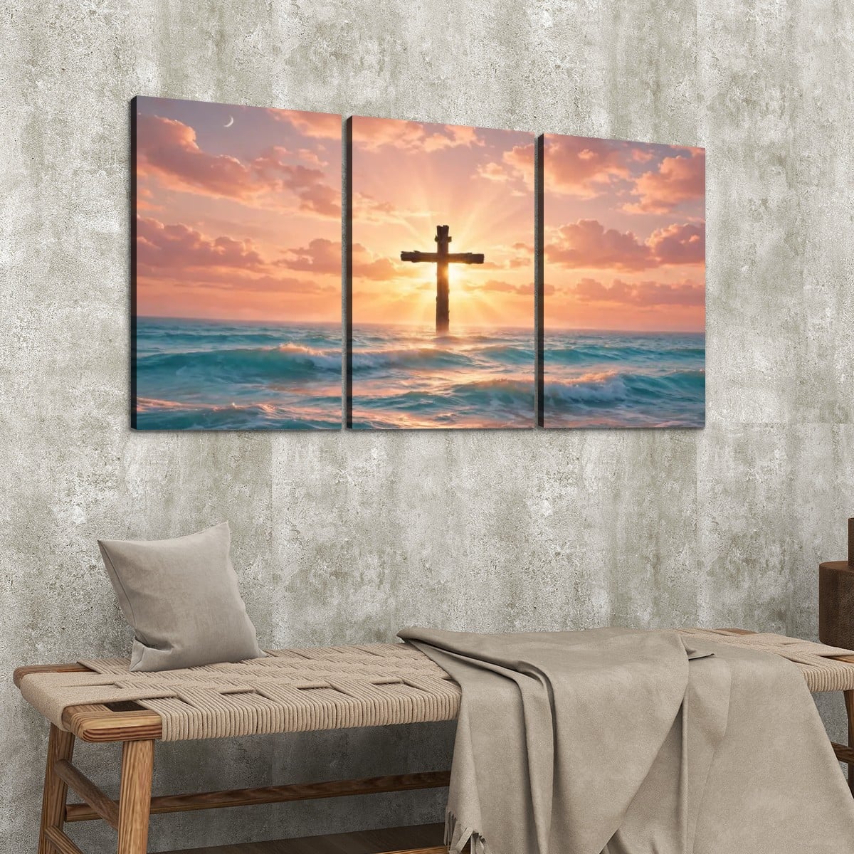 3 Panels Canvas Prints Wall Art (Set C) Cross In Water – view 4