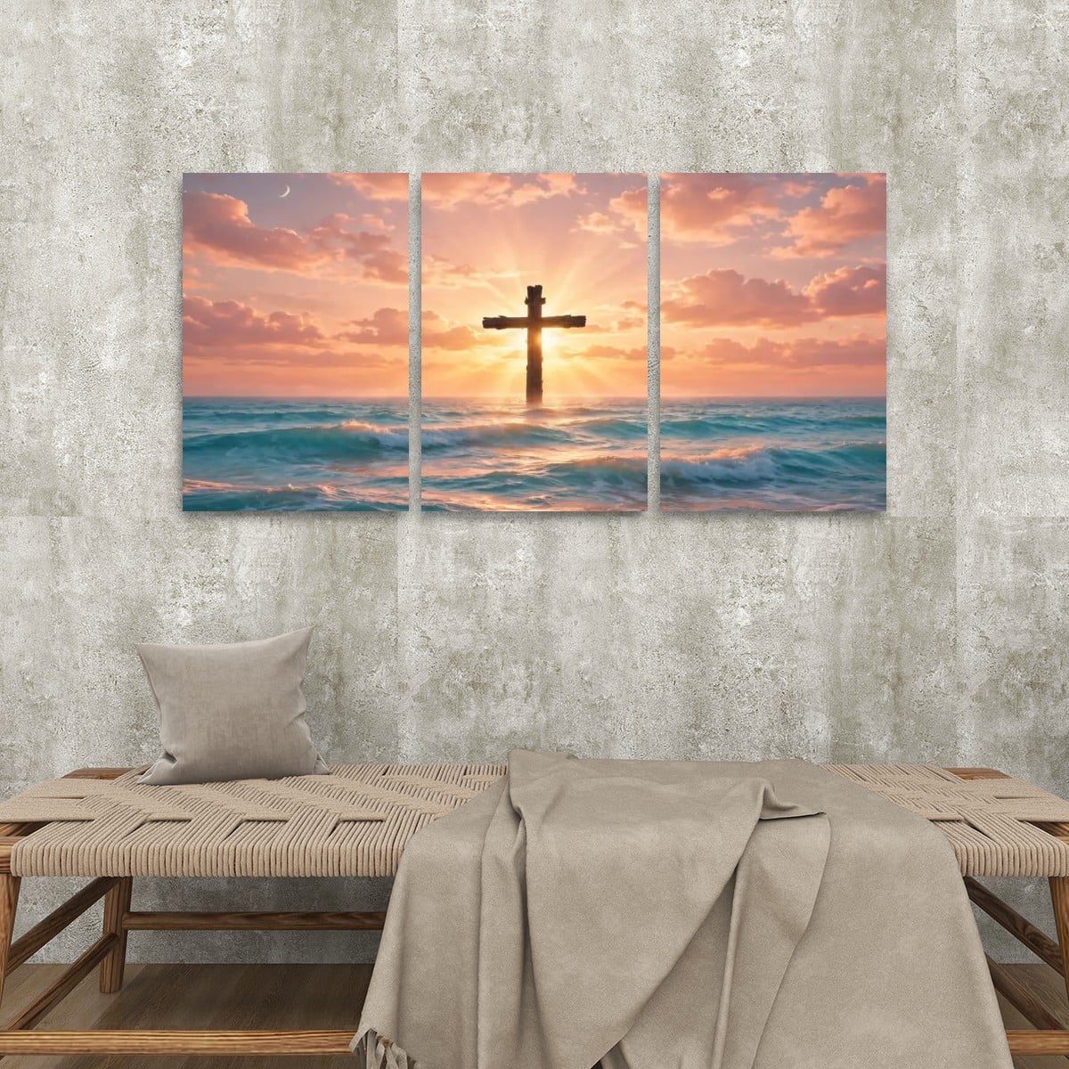 3 Panels Canvas Prints Wall Art (Set C) Cross In Water – view 2
