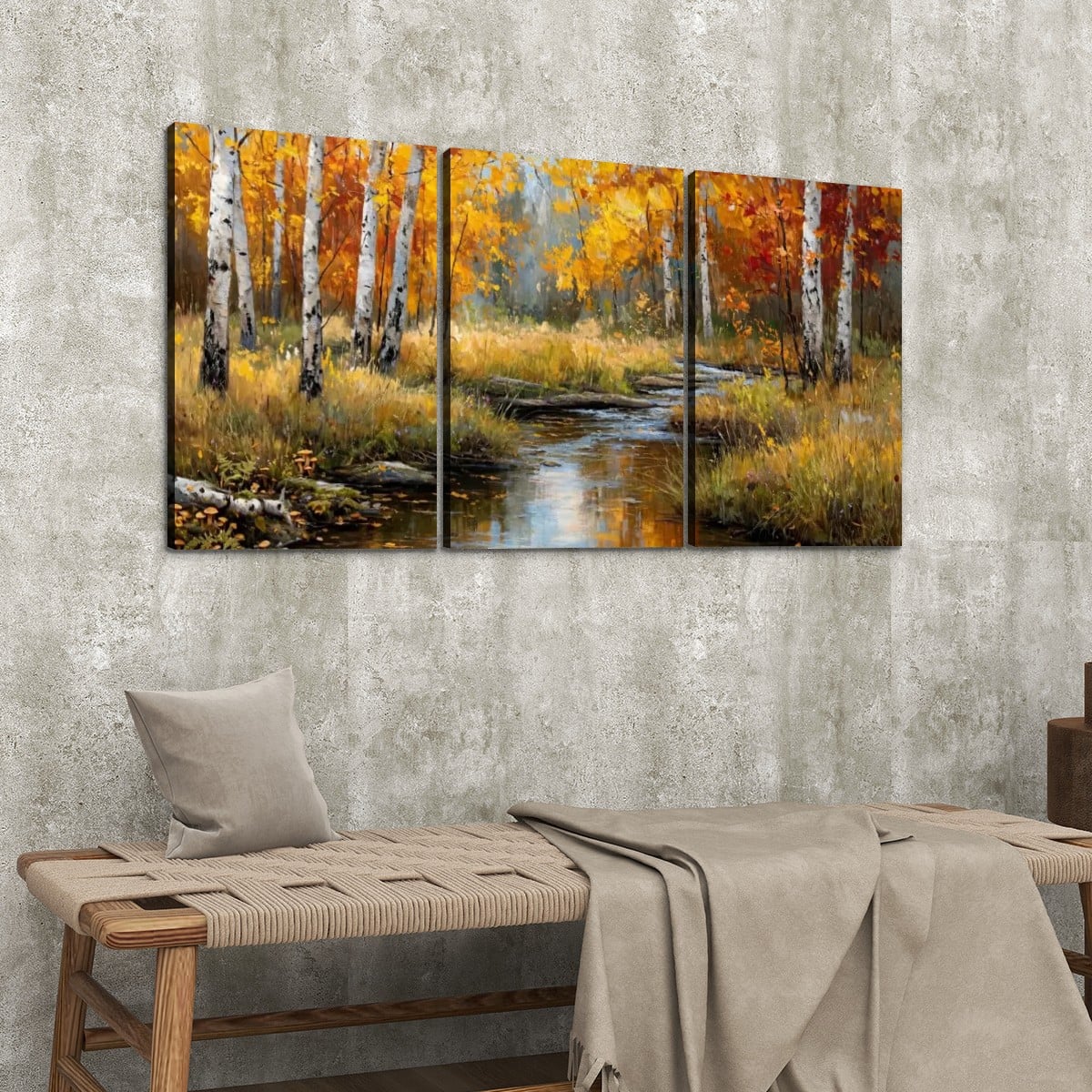 3 Panels Canvas Prints Wall Art (Set C) Fall Image with trees and stream – view 4