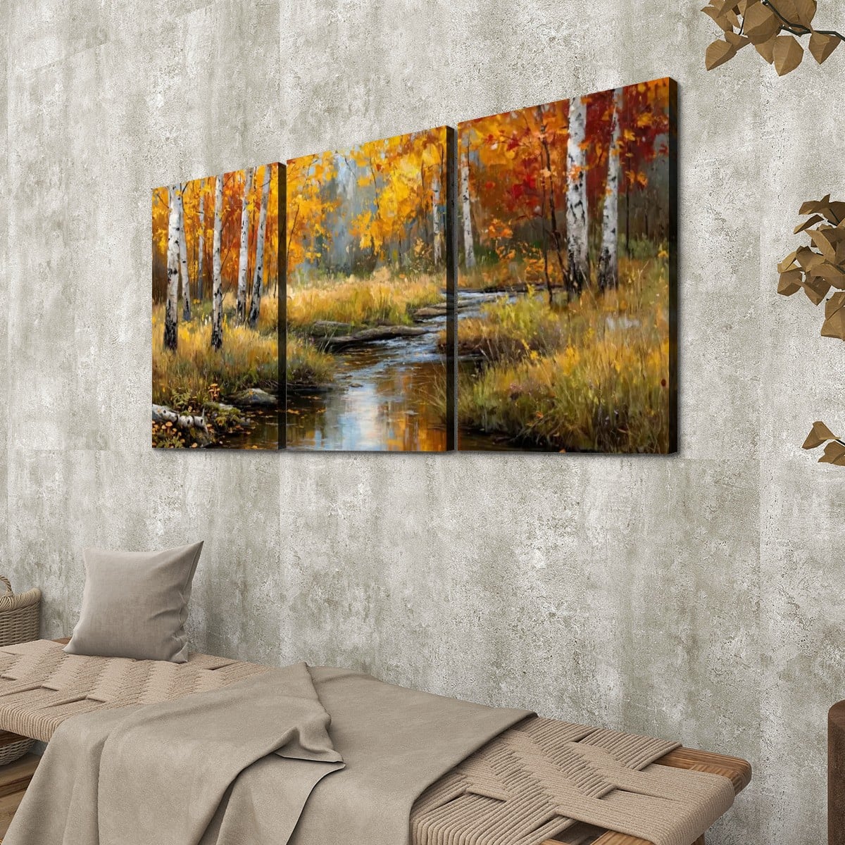 3 Panels Canvas Prints Wall Art (Set C) Fall Image with trees and stream – view 3