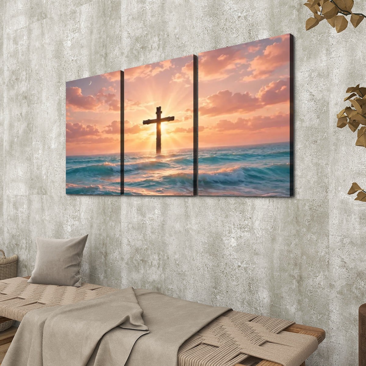 3 Panels Canvas Prints Wall Art (Set C) Cross In Water – view 3