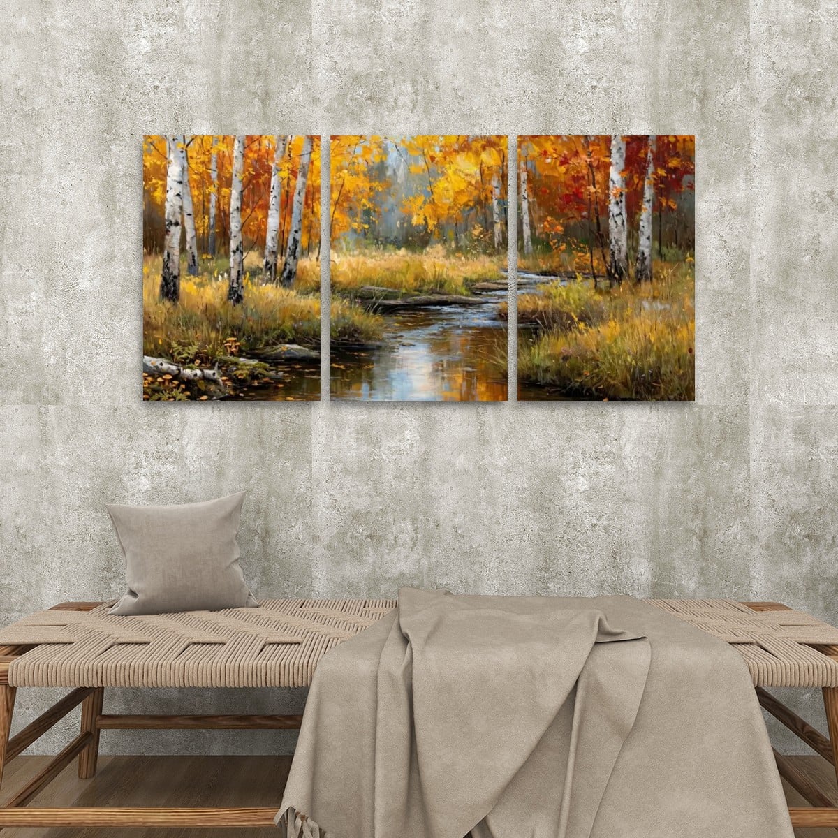 3 Panels Canvas Prints Wall Art (Set C) Fall Image with trees and stream – view 2