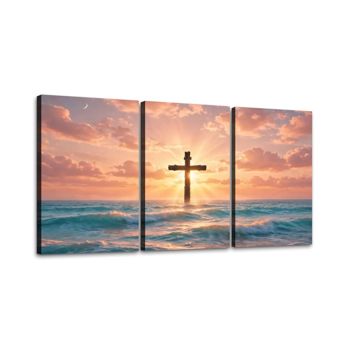 3 Panels Canvas Prints Wall Art (Set C) Cross In Water
