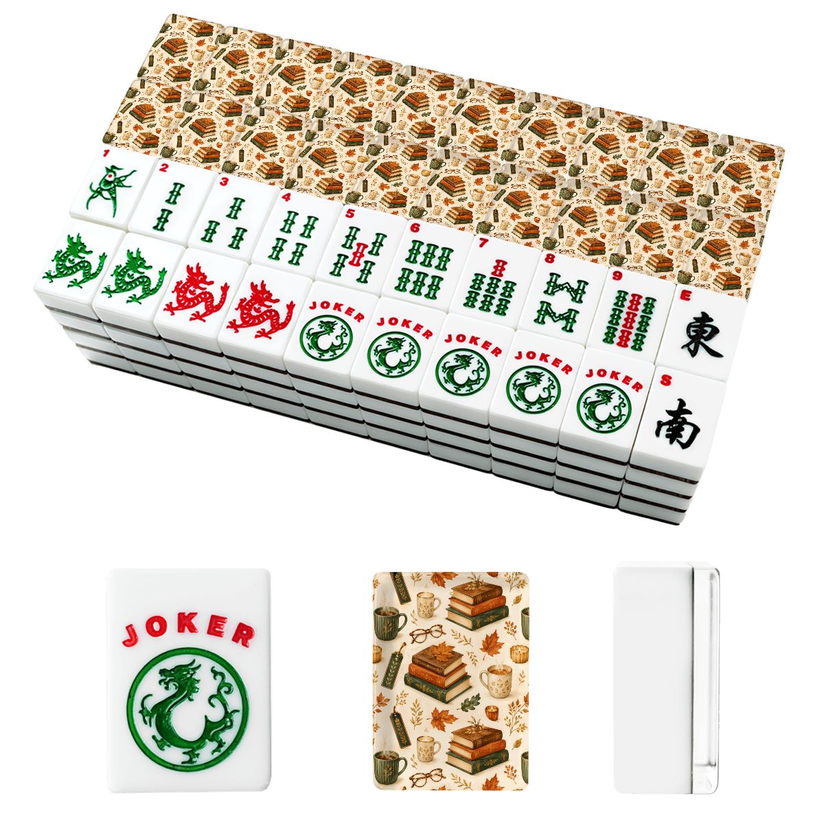 Cozy Fall Mahjong Tiles Set, Book Lover Autumn Mahjong Game, Reading Theme Tiles, Thanksgiving Mahjong Gift for Her, Cute Game Night