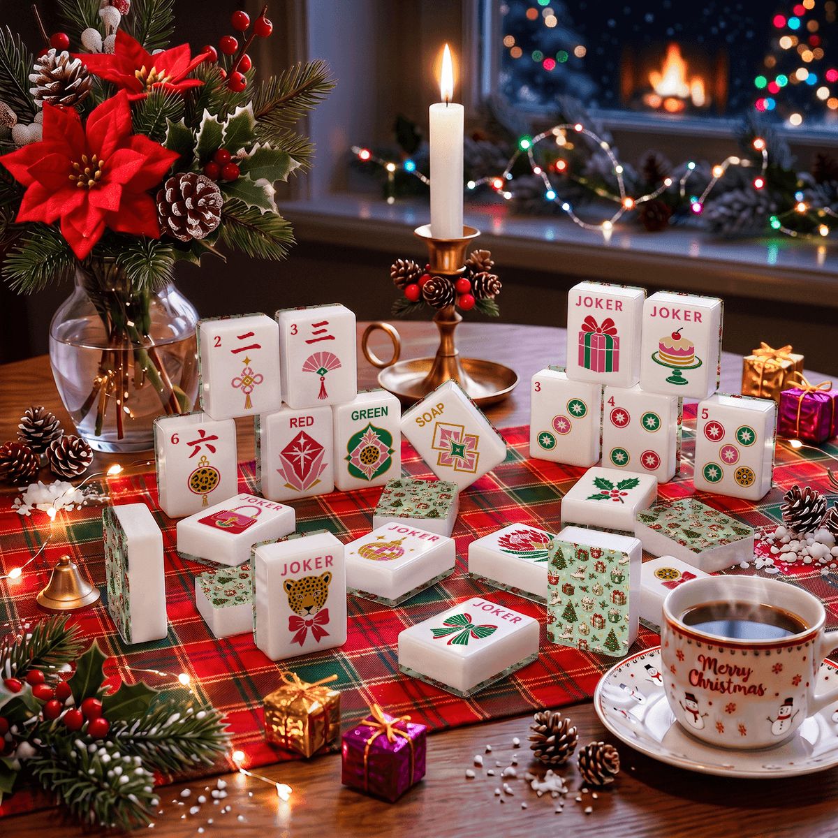 Christmas Mahjong Tiles, Holiday Mahjong Set, Festive American Mahjong Tiles, Winter Game Accessories, Cute Mahjong gift, Christmas Mahjong