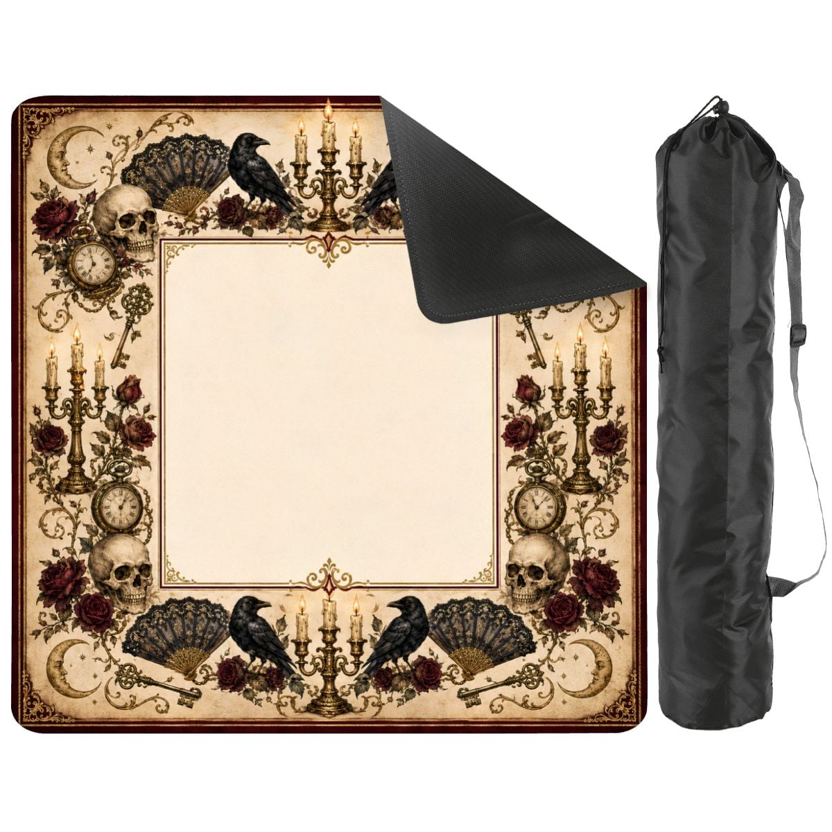 Gothic Raven Mahjong Mat,Halloween Mat with Carry Bag , Spooky Game Night Accessory Gift for Mahjong Players 31.5"x31.5" (Ship Rolled up)