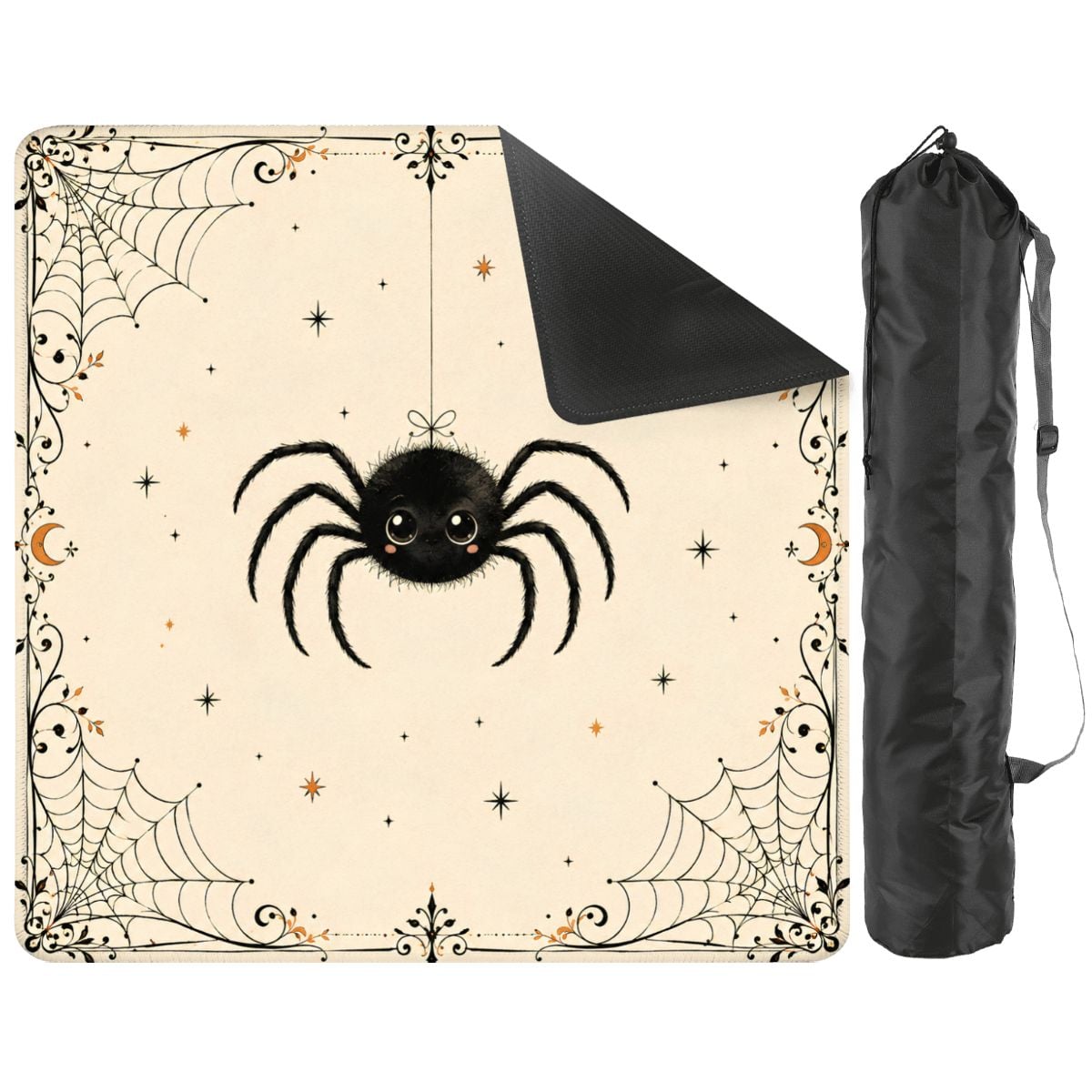 Halloween Mahjong Mat Cute Spider Web Design with Carry Bag, Spooky Gothic Mahjong Mat, Witchy Game Night Gift 31.5"x31.5" (Ship Rolled up)