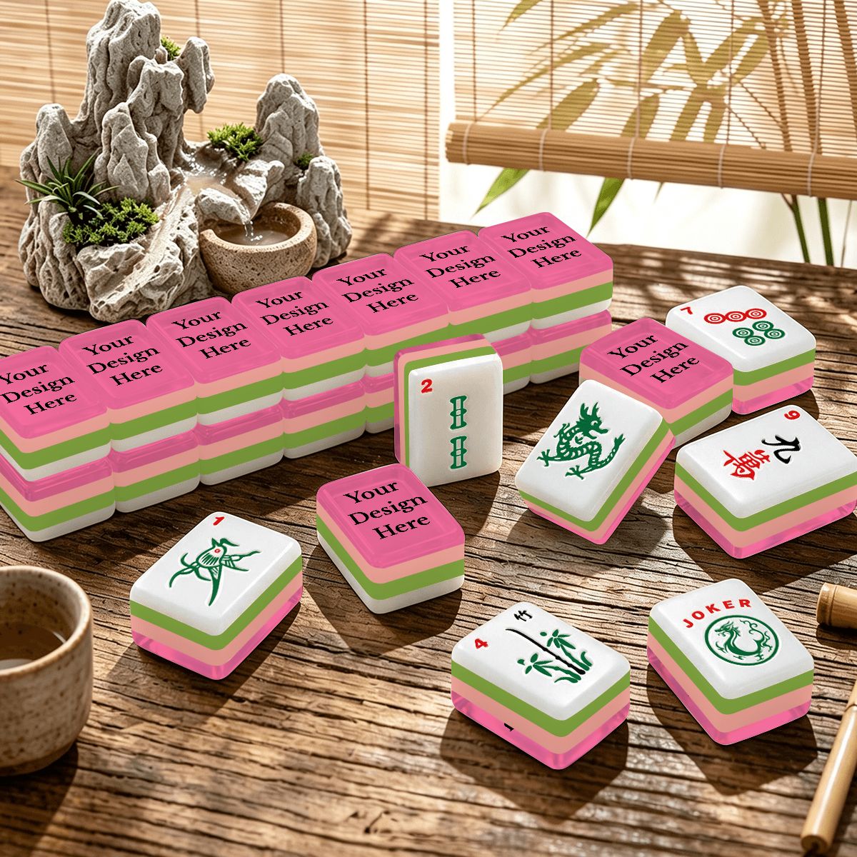 Personalized 4 Layer Mahjong Tiles, Custom American Mahjong Set, Pink Green Layered Tiles, Personalized Mahjong Gift for Game Night